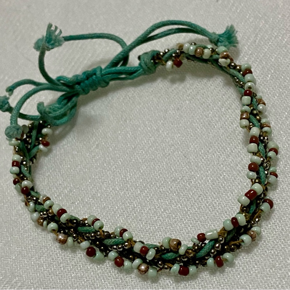 Handcrafted Beaded Bracelet with Teal and  brown Accents